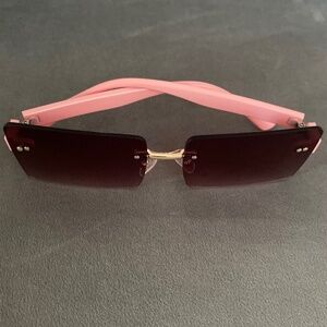 Sunglasses Pink Brown Gold Rectangle Lenses Rimless Frames